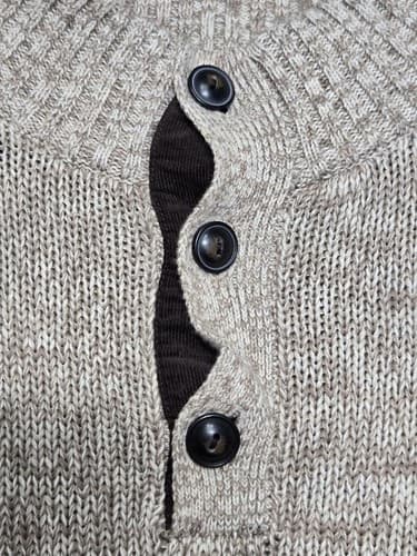 Chaps Men's Size XL Beige Marled Knit Button Mock Neck Sweater Cotton #S72t - Thumbnail 6