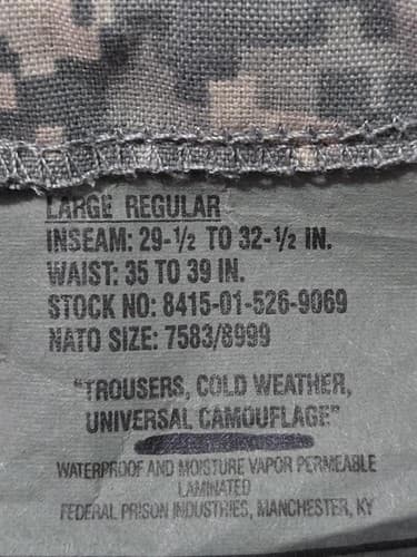 ACU trousers pants COLD WEATHER CAMOUFLAGE Large/Regular NSN:8415015269069 #F59f - Thumbnail 3