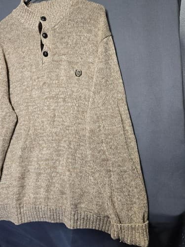 Chaps Men's Size XL Beige Marled Knit Button Mock Neck Sweater Cotton #S72t - Thumbnail 4