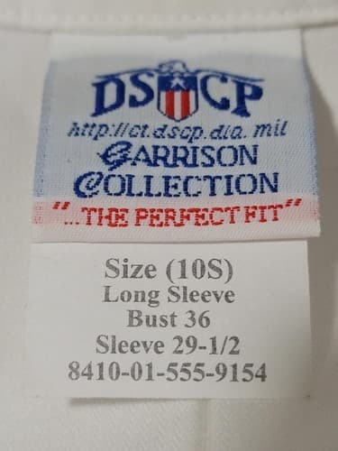 DSCP female White Long Sleeve Size: (10/S) NSN: 8410-01-555-9154 #C5c - Thumbnail 5