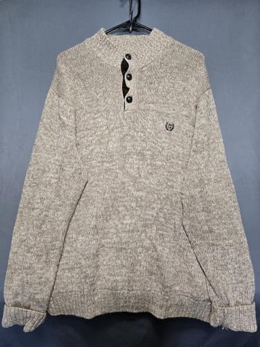 Chaps Men's Size XL Beige Marled Knit Button Mock Neck Sweater Cotton #S72t - Thumbnail 2