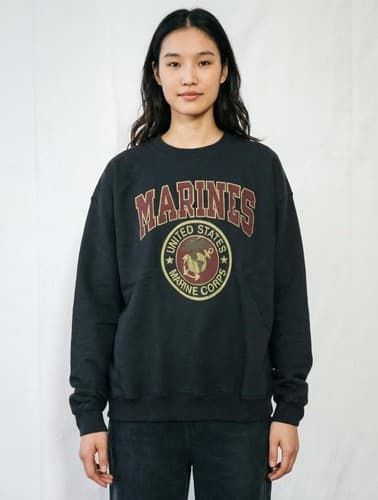Gildan Marines USMC Crewneck Sweatshirt Mens Large Black Graphic Pullover VGC