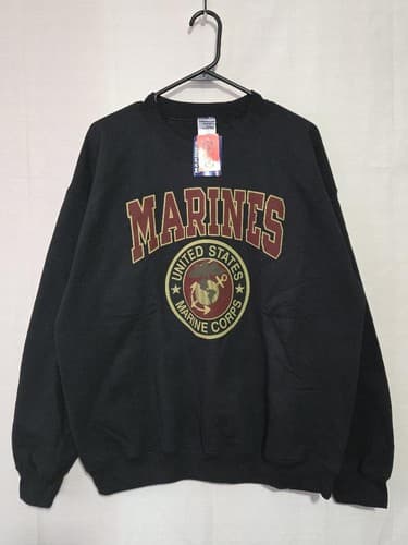 Gildan Marines USMC Crewneck Sweatshirt Mens Large Black Graphic Pullover VGC - Thumbnail 2