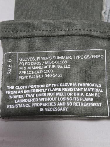 Summer Flyers Gloves Size: (6) NSN: 8415-01-040-1453 #F50f - Thumbnail 3