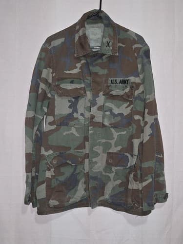 US Army BDU Jacket Woodland Camo Ripstop Coat Mens Large Long Hot Weather VGC