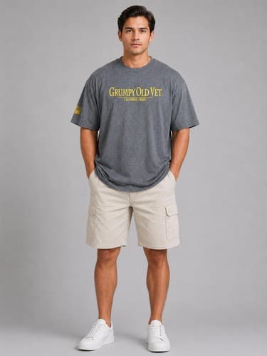 Grunt Style "Grumpy Old Vet" Men's Heather Gray Graphic Tee Size 2XL #S75t