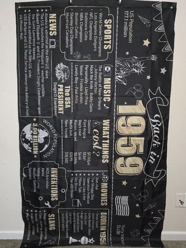 Back in 1959 Facts Flag Banner Birthday Decor History Trivia Black #M99m
