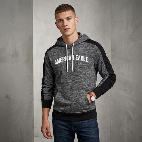 American Eagle Outfitters Heather Gray Colorblock Knit Hoodie Men's Small #S52t