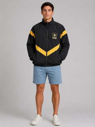 US Army APFU Fitness Training Jacket Black & Gold Men's Size XL Regular XLR R31s
