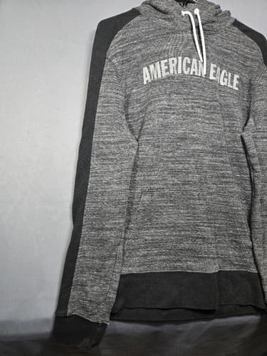 American Eagle Outfitters Heather Gray Colorblock Knit Hoodie Men's Small #S52t - Thumbnail 3
