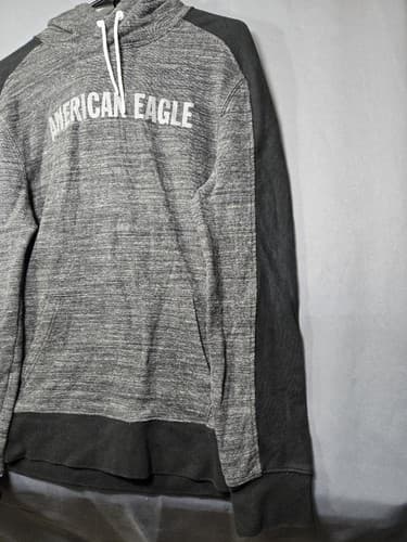 American Eagle Outfitters Heather Gray Colorblock Knit Hoodie Men's Small #S52t - Thumbnail 4