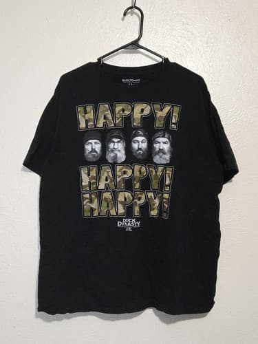 Duck Dynasty Happy Happy Happy Camo Graphic T-Shirt Black Size Large