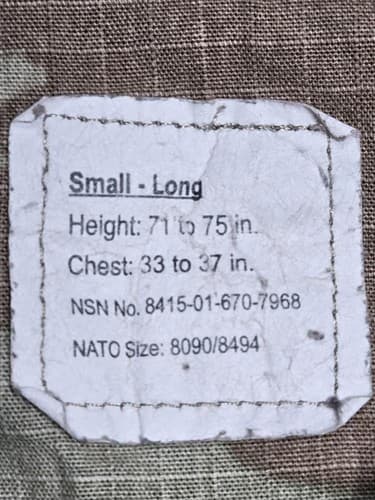 US Military Issue IHWCU OCP Camouflage Uniform Jacket Coat Small Long GI #G57j - Thumbnail 6