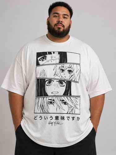 Ring of Fire Men's Size 3XL White Anime Panel Graphic Print T-Shirt #T40k