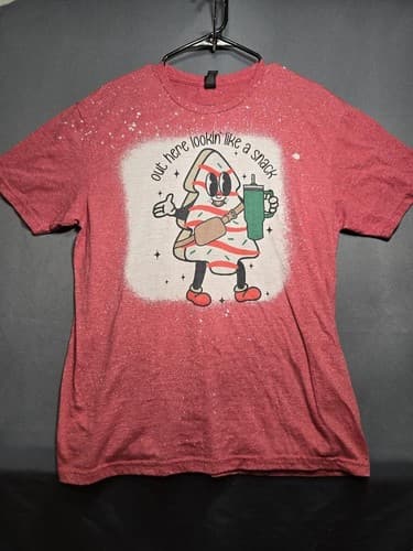 Gildan Softstyle Men's Size Large Red Bleached Graphic Snack T-Shirt #T37h - Thumbnail 2