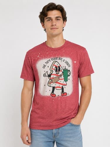 Gildan Softstyle Men's Size Large Red Bleached Graphic Snack T-Shirt #T37h