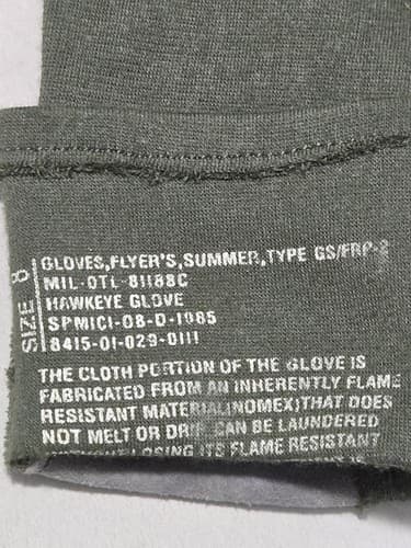 US Military Summer Flyers Gloves Size 8 Nomex Flight Gloves NSN 8415-01-029-0111 - Thumbnail 3