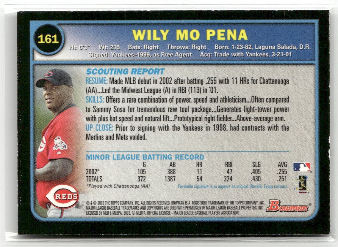 2003 Bowman Wily Mo Peña #161 Cincinnati Reds MLB Baseball Card Gold - Thumbnail 2