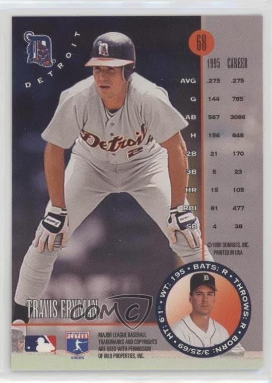 1996 Leaf Silver Travis Fryman #68 Detroit Tigers MLB Baseball Card M1 - Thumbnail 3