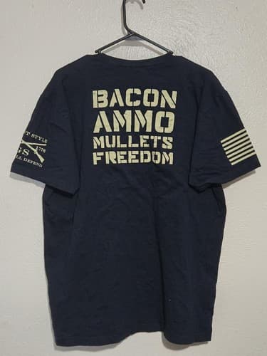 Grunt Style B@MF Graphic T-Shirt Navy Blue Flag Sleeve Patriotic Tee Mens L - Thumbnail 2