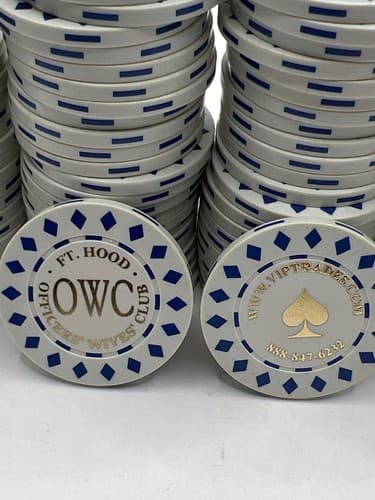 100 Officers Wives Club Fort Hood Poker Chips w/ Cards & Coasters - Thumbnail 2