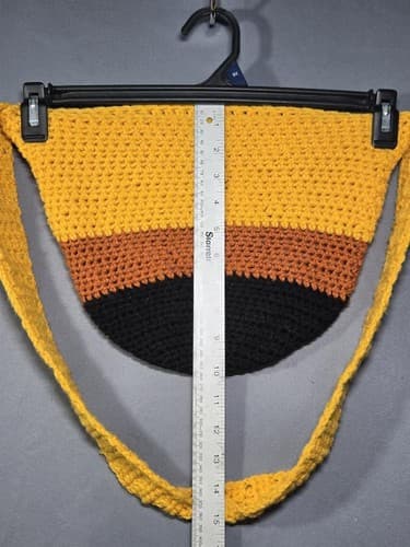 Handmade Boho Crochet Crossbody Bag Mustard Orange Black Knit Festival Purse #G5 - Thumbnail 4