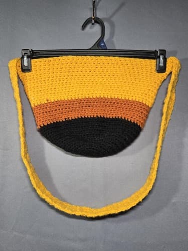 Handmade Boho Crochet Crossbody Bag Mustard Orange Black Knit Festival Purse #G5 - Thumbnail 2