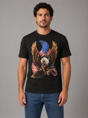 American Eagle Patriotic USA Graphic T-Shirt Black Short Sleeve Men's