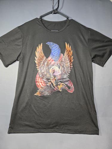 American Eagle Patriotic USA Graphic T-Shirt Black Short Sleeve Men's - Thumbnail 2