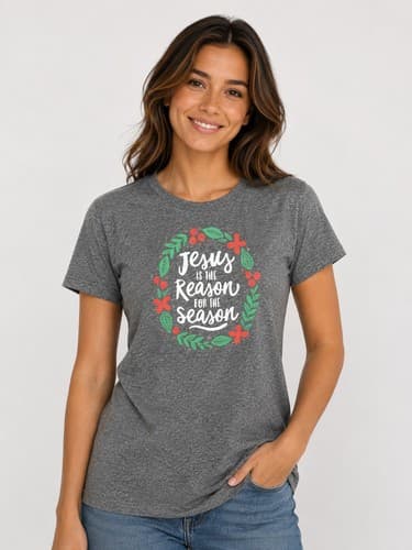 Jesus Is The Reason For The Season Christmas Graphic T-Shirt Youth M Gray #R55r