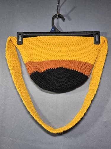 Handmade Boho Crochet Crossbody Bag Mustard Orange Black Knit Festival Purse #G5 - Thumbnail 3