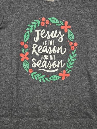 Jesus Is The Reason For The Season Christmas Graphic T-Shirt Youth M Gray #R55r - Thumbnail 3