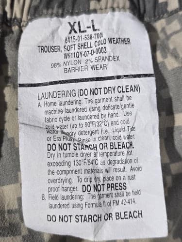 US Military ECWCS Gen III Level 5 ACU Digital Soft Shell Pants XL-Long - Thumbnail 4