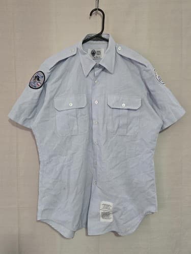 US Air Force JROTC Blue Dress Shirt Mens 16 Short Sleeve DLA Military Patch S29a