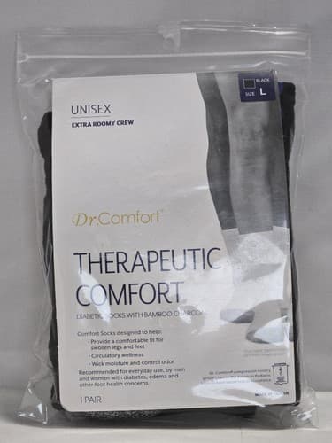 Dr. Comfort Therapeutic Extra Roomy Crew Socks L Black Diabetic Bamboo