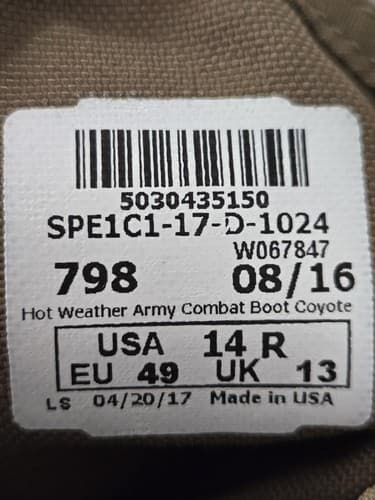 Men's Hot Weather Combat Boots Panama Outsole Coyote Tan Sand US 14 R USMC Army - Thumbnail 7