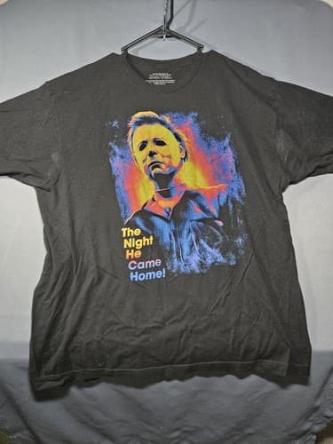 Halloween Men's Black Short Sleeve Graphic T-Shirt Spooky Pumpkin Size 2XL #S19h