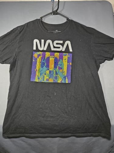 Hyper Space Men's Black Short Sleeve Graphic T-Shirt NASA Style Size 2XL #S10h