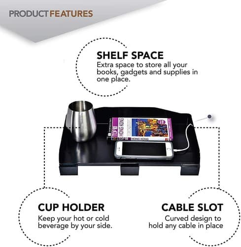 Modern Innovations Bedside Shelf, Clip On Nightstand Tray w/ Cord & Cup Holder - Thumbnail 2