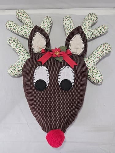 Rudolph Reindeer Christmas Holiday Plush Pillow Decoration Stuffed Fabric