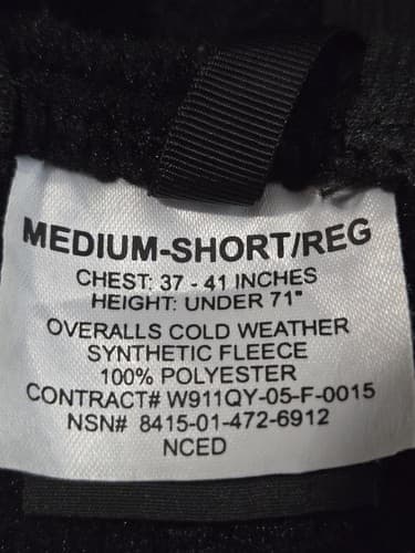 Medium-Reg/Short - DSCP Cold Weather Fleece Overalls NSN:8415-01-472-6912 #L51l - Thumbnail 3