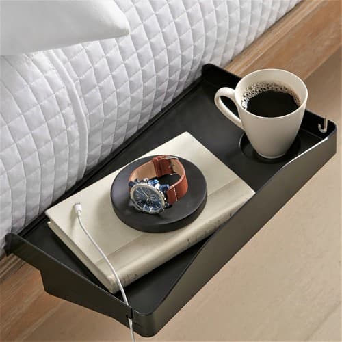 Modern Innovations Bedside Shelf, Clip On Nightstand Tray w/ Cord & Cup Holder