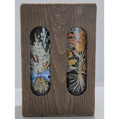 Vintage Amber Glass Floral Vases Set of 2 – 1970s Brown Glass Painted Bouquet - Thumbnail 2