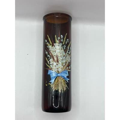 Vintage Amber Glass Floral Vases Set of 2 – 1970s Brown Glass Painted Bouquet - Thumbnail 8