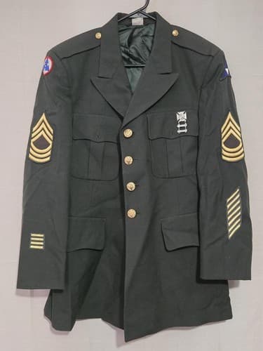 US Army ASU Service Green Uniform Coat Jacket 43R – NCO Rank Insignia #P47p