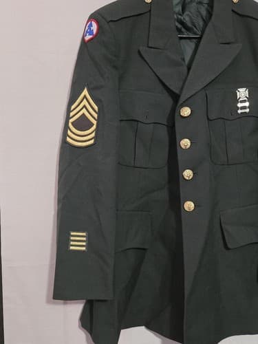 US Army ASU Service Green Uniform Coat Jacket 43R – NCO Rank Insignia #P47p - Thumbnail 2