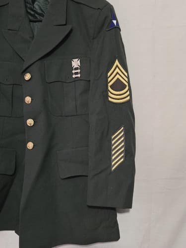 US Army ASU Service Green Uniform Coat Jacket 43R – NCO Rank Insignia #P47p - Thumbnail 3