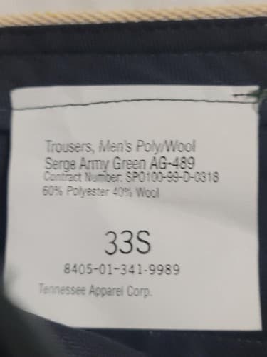 Men's Military Uniform Poly/Wool Dress Trousers Pants 33S Serge Green #44v - Thumbnail 2