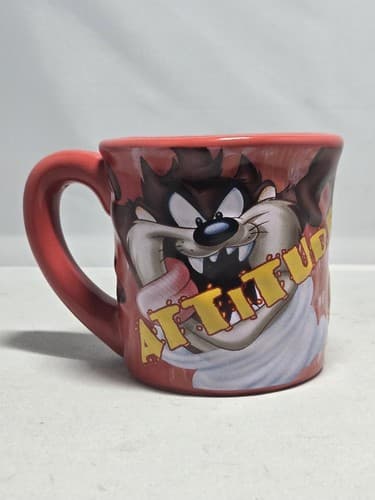 Vintage Looney Tunes Taz 3D Raised Ceramic Coffee Mug Tasmanian Devil #R63r