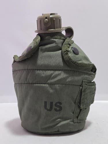 US Military Issue 1QT O.D. Canteen, Cover & Stainless Steel Canteen Cup Trio #E5 - Thumbnail 2